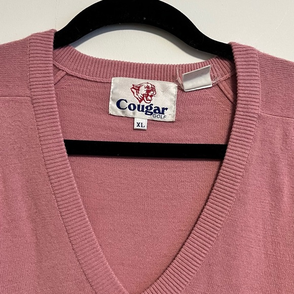 Pink Wool sweater V neck Golf style sweater with relaxed fit VIntage V Neck - Picture 3 of 9